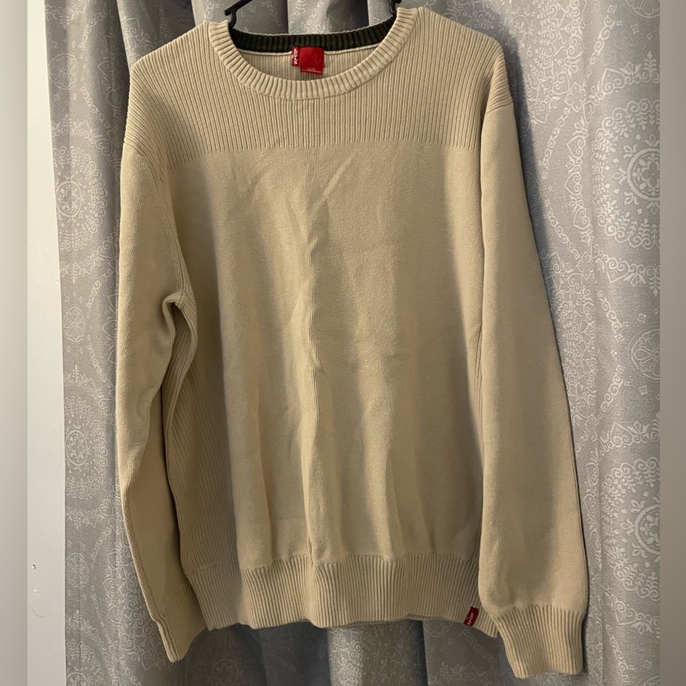 LEVI'S Red Tab 100% Cotton Knit Tan Crewneck Sweater Men's Sz L. RIBBED DETAILS